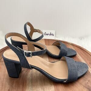 Naturalizer Shoes Womens Size 9.5 Navy Blue Bristol Block Heel Sandals Open Toe